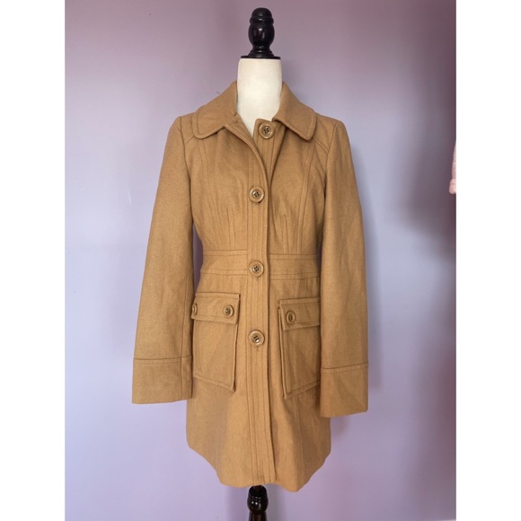 Anthropologie Tulle Tan Wool Blend Pea Coat - Picture 5 of 5